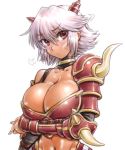 .hack// .hack//games 1girl amania_orz arm_under_breasts armor asymmetrical_clothes bare_shoulders big_breasts bikini_armor black_rose_(.hack//) breasts cleavage dark-skinned_female dark_skin navel pink_hair red_eyes shiny shiny_clothes shiny_skin short_hair spikes white_background