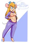 1girl 1girl 2017 5_fingers abs anthro areola barefoot blonde_hair blue_eyes breast_expansion breasts buckteeth chip_'n_dale_rescue_rangers clothed clothing cute digital_media_(artwork) disfigure disney english_text erect_nipples eyelashes eyewear flashing furry gadget_hackwrench goggles hair jumpsuit long_hair mammal mouse navel nipples open_mouth open_smile rodent simple_background smile standing teeth text topless undressing white_background