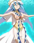  1girl aqua_background aqua_hair armpits blue_hair breasts capelet closed_eyes dress egyptian_clothes female_only hat high_resolution jewelry kamishiro_rio keffiyeh light_blue_hair long_hair looking_up medium_breasts multicolored_hair navel necklace nipples nude priestess princess pussy ribbon rio_kamishiro thin_waist traditional_clothes transparent_clothes very_high_resolution white_dress white_headwear yu-gi-oh! yu-gi-oh!_zexal 