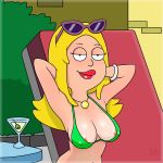 2017 american_dad badbrains bikini bikini_top breasts francine_smith green_bikini hands_behind_head looking_at_viewer nipples signature sunglasses