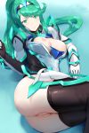 1girl alluring anus aqua_eyes aqua_hair arm_guards arm_support armor ass bangs big_breasts black_legwear bodysuit breasts breasts_out_of_clothes cleavage_cutout curvaceous elbow_gloves faulds feet_out_of_frame female_only female_solo gem gloves glowing hews_hack high_resolution large_filesize long_hair looking_at_viewer lying nintendo nipples no_bra nopan on_side open_clothes paid_reward panties parted_bangs patreon_reward pneuma_(xenoblade) pussy shiny shiny_hair shoulder_pads sidelocks smile spoilers stockings swept_bangs underwear very_high_resolution very_long_hair xeno_(series) xenoblade_(series) xenoblade_chronicles_2