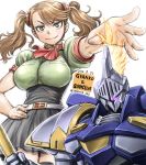 10s 1girl 1girl amania_orz belt big_breasts breasts brown_eyes brown_hair dated gundam gundam_build_fighters gundam_build_fighters_try gundam_build_fighters_try_island_wars gunpla gyan gyancelot hair_ornament hand_on_hip high-waist_skirt outstretched_arms sazaki_kaoruko smile twin_tails twitter_username white_background