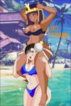 beach big_ass big_breasts carrying chun-li menat pyramid_(artist) street_fighter street_fighter_v surprise swimsuit yuri