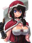 1girl amania_orz big_breasts black_hair blood blue_eyes breasts character_request cleavage collar copyright_request dated hoodie licking_lips looking_at_viewer shiny shiny_skin tagme text tongue tongue_out twitter_username upper_body white_background