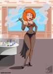 ann_possible breasts cigarette cigarette_holder erect_nipples hand_on_hip high_heels kim_possible locofuria_(artist) negligee panties smoke smoking