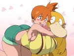  1boy 1girl armpit asb2 ass back bangs bare_shoulder beak black_eyes breasts eyebrows eyelashes female green_eyes heart heart_eyes hearts huge_breasts huge_penis kasumi_(pokemon) large_ass male misty orange_hair paizuri paizuri_under_clothes penis pokemon porkyman psyduck shoulder thick_thighs thighs tongue tongue_out 