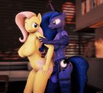 3d_(artwork) anal animal_genitalia animal_penis anthro big_breasts bouncing bouncing_breasts breasts closed digital_media_(artwork) equine_penis fluttershy furry futanari gif nipples nude penetration penis princess_luna sex source_filmmaker tongue