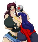  2_girls black_lagoon brown_hair crossover drunk elek-tronikz marauder6272 misato_katsuragi neon_genesis_evangelion purple_hair revy revy_(black_lagoon) tattoo voluptuous 