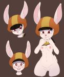  &lt;3 &lt;3_eyes 1girl anthro blush breasts dragon_ball dragon_ball_super fur furry hat kraycat_(artist) lagomorph mammal nipples nude pussy rabbit red_eyes simple_background sorrel_(dragon_ball) white_fur 