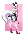 1girl anthro ass bat canine clothed clothing collar condom crossdressing dickgirl erection footwear fox furry girly high_heels lavenderpandy leash leggings legwear male mammal penis piercing purse shemale shoes shorts