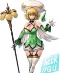 .hack// .hack//g.u. 1girl amania_orz arm_warmers atoli_(.hack//) bare_shoulders big_breasts blonde_hair breasts cape cleavage clothed_navel detached_sleeves full_body garter_straps green_eyes hat legwear looking_at_viewer navel shiny_skin short_hair skindentation stockings white_thighhighs