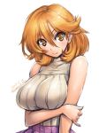 >:) amania_orz bare_arms bare_shoulders big_breasts breast_hold breasts closed_mouth dated hair_between_eyes ishino_mikoto orange_eyes orange_hair ribbed_shirt shirt short_hair sketch sleeveless sleeveless_turtleneck tomica_hyper_rescue_drive_head tomica_hyper_rescue_drive_head:_kidou_kyuukyuu_keisatsu turtleneck twitter_username upper_body