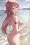 /// 1girl 1girl 1girl arm_strap ass bare_shoulders beach blurry blush breasts completely_nude completely_nude_female cowboy_shot depth_of_field eyebrows_visible_through_hair female_only female_solo food genshin_impact hair_ornament high_resolution ice_cream in_profile long_hair looking_at_viewer looking_back looking_to_the_side marinesnow medium_breasts nipples nude nude_female open_mouth outdoor_nudity outside parted_lips pink_hair purple_eyes sketch standing yae_miko_(genshin_impact)