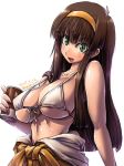 1girl amania_orz big_breasts breasts brown_hair character_request cleavage copyright_request dated front-tie_bikini front-tie_top green_eyes long_hair looking_at_viewer open_mouth shiny shiny_skin tagme text twitter_username under_boob upper_body white_background