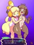 1girl animal_crossing anthro balls breasts brother brother_and_sister canid canine canis collar dialogue digby_(animal_crossing) domestic_dog erection femboy furry girly gradient_background humanoid_penis incest isabelle_(animal_crossing) male mammal nintendo nipples older_female older_sister penis sibling sister small_penis testicles thecon video_games younger_brother younger_male