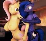 2girls 3d_(artwork) anal animal_genitalia animal_penis anthro bouncing_breasts breasts closed digital_media_(artwork) equine_penis female female_only fluttershy friendship_is_magic furry futa_on_female futanari gif large_breasts lunati_(artist) my_little_pony nipples nude penetration penis princess_luna sex source_filmmaker tongue