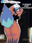  ass ass_focus big_ass black_outfit blurry_background blush brand_new_animal brown_fur butt_focus changing_clothes furry furry_only furry_tail michiru_kagemori surprise surprised surprised_expression tail tawagoto twitter_username uncensored 