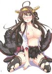 10s 1girl 1girl 1girl ;o ahoge artbook bare_shoulders black_legwear blush boots breasts brown_eyes brown_hair chestnut_mouth detached_sleeves double_bun female_only hair_ornament hairband headgear high_resolution kantai_collection kneel kongou_(kantai_collection) large_filesize long_hair mecha_musume nipples nontraditional_miko one_eye_closed open_clothes open_mouth scan simple_background sitting skirt stockings tears thigh_high_boots tomokichi torn_clothes torn_thighhighs very_high_resolution wafuku wariza white_background wink