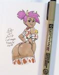 1girl 2017 bell bikini bikini_bottom black_eyes bubble_butt callmepo cow_bell cow_costume cow_horns cow_print dark_skin enid_mettle looking_back ok_k.o.!_let's_be_heroes pinupsushi ponytail purple_hair sexy shiny shiny_skin smile stockings tank_top