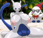 beach big_breasts big_breasts big_nipples deadpliss embarrassed ghost kneel mewtwo nude