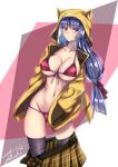  1_girl 1girl abra_(cosplay) alluring alternate_costume big_breasts bikini blue_hair breasts female female_human female_only human long_hair mostly_nude natsume_(pokemon) nintendo pink_bikini pokemon pokemon_rgby red_eyes sabrina sabrina_(pokemon) side-tie_bikini_bottom skirt_down solo solo_female standing stockings takecha thick_thighs thighs 