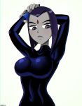 big_breasts breasts dc_comics dcau goth grey_skin hands_on_head insanely_hot purple_eyes purple_hair raven_(dc) shadman teen_titans