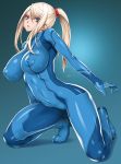  blonde_hair bodysuit covered_navel erect_nipples metroid nintendo nipples onomeshin samus_aran skin_tight tagme zero_suit 