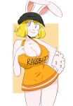 1girl anthro big_breasts blonde_hair breasts carrot_(one_piece) cleavage clothed clothing dress english_text eyelashes fur furry hair hat jinu lagomorph mammal minkmen_(one_piece) nipple_bulge one_piece pink_note rabbit smile text white_fur wide_hips