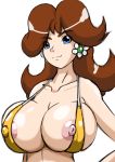 1girl big_breasts bikini bikini_top breasts earrings huge_breasts human jewelry nintendo nipple_slip nipples princess_daisy smile speeds super_mario_bros. upper_body