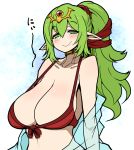 1girl 1girl bikini breasts chiki fire_emblem fire_emblem:_awakening fire_emblem:_kakusei fire_emblem:_monshou_no_nazo fire_emblem_heroes green_eyes green_hair hair_ornament huge_breasts kara_age long_hair looking_at_viewer pointy_ears ponytail sagging_breasts smile swimsuit