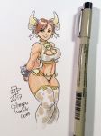 1girl 2017 bell bikini brown_eyes brown_hair callmepo capcom chun-li cleavage_cutout cow_bell cow_costume cow_horns cow_print double_bun earrings jewelry pinupsushi sexy shiny shiny_skin side-tie_bikini smile spiked_bracelet spikes stockings street_fighter wide_hips