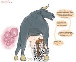  4chan animal_genitalia beastiality bovine bulge bull christ-chan clothed clothed_sex cow_print cum cum_drip cum_in_orifice cum_in_pussy cum_inflation estanofuego impregnation interspecies_impregnation large_penis ovum sex speech_bubble straight text x-ray 