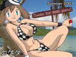 1_girl 1girl 2007 alluring bandanna beach bikini blue_eyes checkered_bikini female female_human female_only haruka_(pokemon) holding_poke_ball hot human kageta may may_(pokemon) mostly_nude poke_ball pokeball pokemon pokemon_(anime) sexy solo