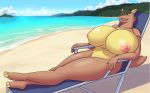 anthro beach big_breasts curvy deadpliss kangaskhan nude_beach sunbathing