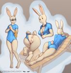 1girl 1girl 2021 anthro anus ass beastars chelodoy clothed clothing digital_media_(artwork) eyewear furry genitals goggles haru_(beastars) lagomorph leporid long_ears mammal pussy rabbit simple_background smile swimwear