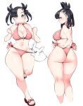 1_girl 1girl ass big_ass big_breasts bikini black_hair breasts female female_human game_freak marnie_(pokemon) mary_(pokemon) mostly_nude multiple_views nintendo pokemon short_hair standing swimsuit white_background