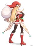 1girl alluring alternate_costume big_breasts blonde_hair breasts christmas dress gonzarez hat mythra nintendo santa_dress santa_hat xenoblade_(series) xenoblade_chronicles_2 yellow_eyes