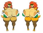 1girl 2017 anthro big_breasts bowser bra breasts collar dragon ear_piercing female female_only genderswap horn huge_breasts hyper koopa large_areola looking_at_breasts nintendo nipples pose pussy red_eyes scalie shirt simple_background smile spikes spread_legs spreading super_mario_bros. thecon white_background