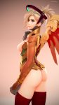 1girl 1girl 1girl 3d angela_ziegler blizzard_entertainment blonde blue_eyes bottomless breasts breasts_out_of_clothes daintydjinn golden_mercy_(overwatch) high_resolution mechanical_halo mechanical_wings mercy_(overwatch) overwatch ponytail sideboob standing stockings tied_hair very_high_resolution wings