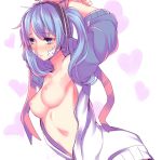 1girl blue_eyes blue_hair blush breasts ene_(kagerou_project) gnir_(akiring663) headphones high_resolution hood hoodie kagerou_project kagerou_project long_hair medium_breasts nipples short_hair tied_hair twin_tails unzipped very_high_resolution