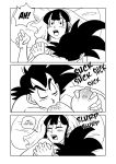 bride chichi comic dragon_ball dragon_ball_super dragon_ball_z funsexydragonball goku_+_chichi_wedding_night monochrome nipple_biting nude son_goku