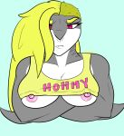 1girl akula anthro breasts cleavage clothed clothing fish furry glare marine milf muscular nipples parent shark shempu simple_background