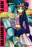 1girl aqua_eyes artist_request banchou belt bike_shorts blue_hair breasts cap chain chains cleavage delinquent fingerless_gloves gakuran genderswap gloves hat jojo's_bizarre_adventure jotaro_kujo kujo_jotaro kuujou_joutarou large_breasts long_coat looking_at_viewer midriff miniskirt navel pleated_skirt rule_63 sarashi school_uniform serafuku shoulder_pads skirt smile stand stand_(jojo) star_platinum stardust_crusaders