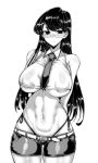 1girl 1girl big_breasts black_hair blush breasts embarrassed glasses komi-san_wa_komyushou_desu komi_shouko long_hair looking_at_viewer minishorts nervous panties shorts underwear