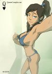 1girl armpits avatar:_the_last_airbender bikini bikini_aside bikini_pull black_hair blue_bikini blue_eyes breasts confident dark-skinned_female dark_skin female_only flashing korra long_hair looking_at_viewer nipple_teasing nipples queencomplex self_shot selfpic side_view sideboob smile smug solo_female standing string_bikini swimsuit teasing the_legend_of_korra thin_waist toned