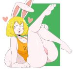 <3 1girl anthro ass barefoot big_ass big_breasts blonde_hair breasts carrot_(one_piece) clothing fur furry hair hat high_res jinu lagomorph legs_up mammal minkmen_(one_piece) one_piece panties pinup pose rabbit seductive smile text underwear white_fur