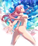 1girl 1girl 1girl ass bird blue_eyes breasts closed_mouth completely_nude cowboy_shot darling_in_the_franxx high_resolution horns inari_kei long_hair looking_at_viewer medium_breasts no_nipples nude pink_hair reaching smile spread_legs viewed_from_below zero_two_(darling_in_the_franxx)