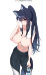  1girl animal_ears bangs big_breasts black_hair black_nails black_pants blue_eyes blush bottle breasts breath cameltoe clavicle cowboy_shot drying eyebrows_visible_through_hair fox_girl fox_tail hair_between_eyes high_resolution holding holding_bottle kitsunemimi long_hair nail_polish nipples open_mouth original paid_reward pants patreon_logo patreon_reward patreon_username reiko_(tofuubear) sidelocks simple_background standing steam sweat tail tight tight_pants tofuubear topless towel towel_around_neck very_high_resolution water_bottle white_background white_towel yoga_pants 