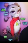 1girl 1girl 2017 anthro clothed clothing collaboration comic dialogue disney doxy english_text exhibitionism female_focus flat_chested furry judy_hopps lagomorph mammal onta purple_eyes rabbit skimpy smile solo_focus text thong undressing unseen_character zootopia