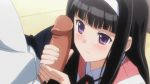  black_hair byakudan_midori gif handjob imminent_fellatio imminent_sex kanojo_x_kanojo_x_kanojo looking_at_penis purple_eyes school_uniform 